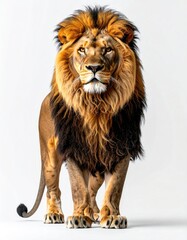 Obraz premium Powerful lion, full-frontal view, against white background