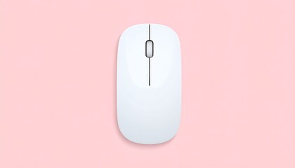 A white wireless computer mouse on a pink background