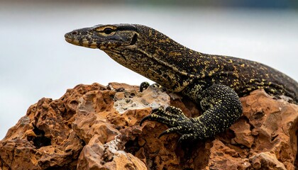 Close-up of a monitor lizard on a rock