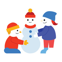 children playing with snowman