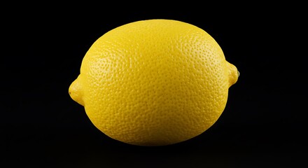 Close-up of a bright yellow lemon with textured rind against a black background