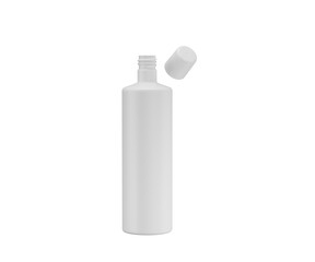 White cosmetic bottle, cap off, ideal for shampoo, lotion, or sanitizer, 3d illustration