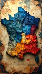 Colorful 3D map of France