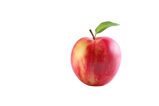 Ripe Red and Yellow Peach with Green Leaf on Black Background