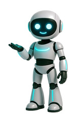 Welcoming Futuristic Robot with Glowing Blue Accents and Smiling Expression
