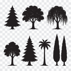 Tree Silhouettes Collection of Various Tree Types for Design Projects