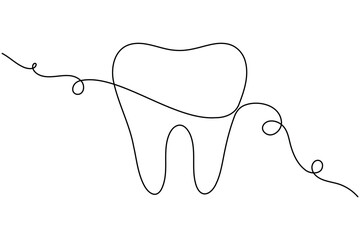 Human dental icon teeth continuous one line drawing minimalist smile healthy vector illustration  