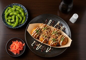 Takoyaki japanese dish overhead view