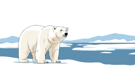 Fototapeta premium A polar bear walks across the icy arctic landscape.