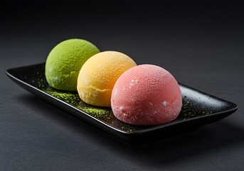 Three colorful ice cream balls