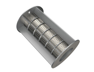 Essential Robust Industrial Fluid Filter for Process Engineering – Durable Metallic Perforated Strainer Component with Flanges on Transparent Background for Heavy Industry Water Purification Systems