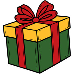 Green and Red Gift Box with Bow Illustration