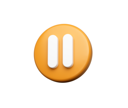 Modern 3D orange pause button icon for media players and user interfaces. 3D illustration