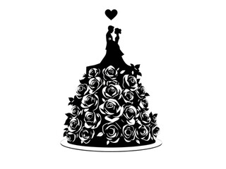 This Gorgeous New Style Silhouette Vector of a Flower-Decorated Wedding Cake on a Transparent Background Symbolizes Romance and Elegance.