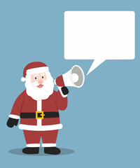 Santa Claus with megaphone and blank speech bubble for Christmas message.