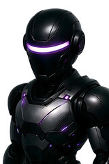 Futuristic Armored Robot with Glowing Purple Visor – Sci-Fi Cybernetic Character for Tech and Gaming Themes
