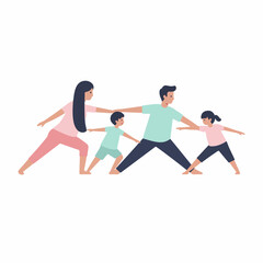 Flat Illustration Family Doing Yoga Stretching Exercise Together At Home