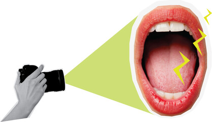 camera and mouth gaping art collage