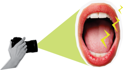 camera and mouth gaping art collage