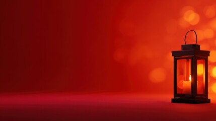 A glowing lantern casting warm light against a vibrant red background, creating a cozy atmosphere