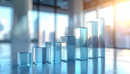 Transparent glass bars showing financial growth and upward trend in business environment