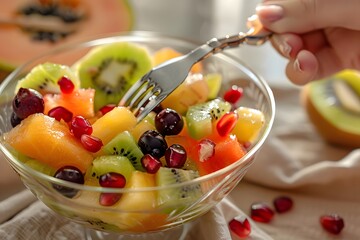 A Refreshing Bowl of Tropical Fruit Salad Being Enjoyed on a Sunny Day