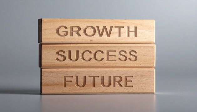 Wooden blocks displaying the words growth success and future symbolizing business progress and opportunity