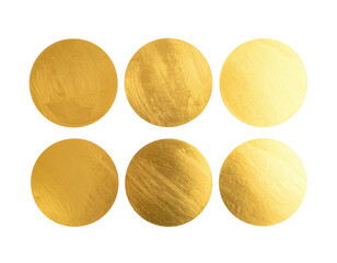 Six gold circular discs, smooth, brushed texture