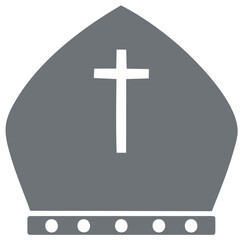 Bishop's Mitre Hat with White Christian Cross Religious Symbol Vector Graphic