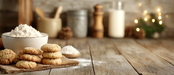 Fototapeta premium Home kitchen styled with transition from fall to Christmas baking