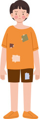 Naklejka premium homeless kid wear patchwork clothes