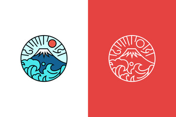 Mountain Fuji Japan logo retro vintage line art design vector illustration. Japanese logo inspiration