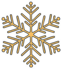 Stylized snowflake illustration with orange and gray colors.