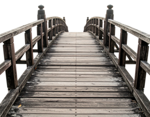 Wooden bridge spans, leading to a distant horizon