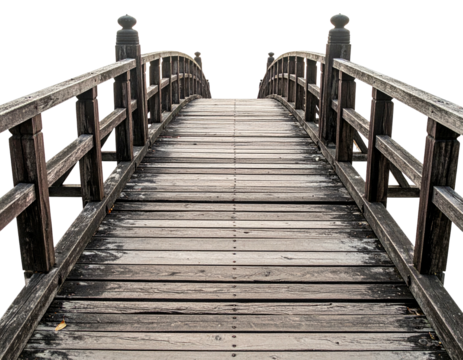 Wooden bridge spans, leading to a distant horizon
