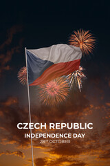 Sky with stars and fireworks waving National flags of Czech Republic