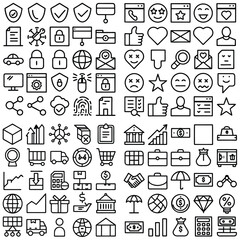 Large Collection of Black Outline Icons on White Background Diverse Set of Symbols for Web Design and Mobile Apps