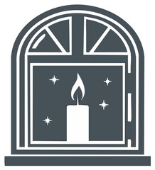 Fototapeta premium Illuminated Candle in Arched Window with Starry Night Sky