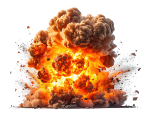 Massive explosion with fiery orange core and billowing brown smoke