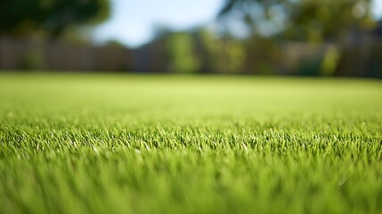 Close-up of lush green artificial grass with a softly blurred background.