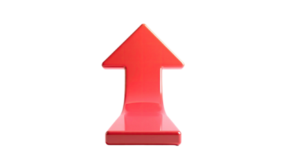 Glossy red arrow pointing upwards against a stark black background