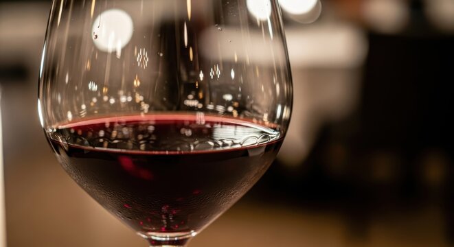 Close-up capture showcases elegance with red wine in a clear glass