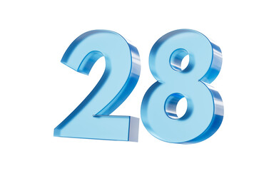 3d Glossy Blue number 28 with a smooth finish and reflective highlights. 3d illustration