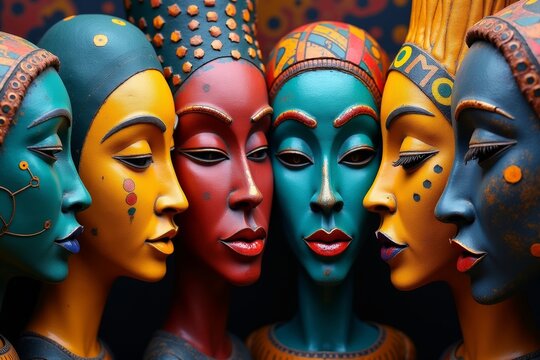 Colorful African Masks: A Photo Series Depicting Occupation Roles in a Council Arrangement