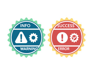 Obraz premium Information warning and success error icons with gears and checkmarks