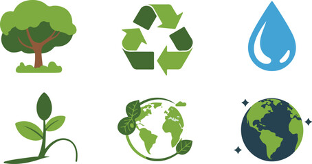 Environmental Sustainability Icons for Conservation and Recycling