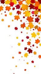 Falling autumn leaves cascade down a white background