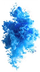 Abstract swirling blue ink cloud against white