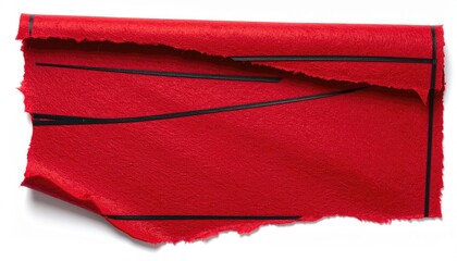 Folded, torn red paper with black lines
