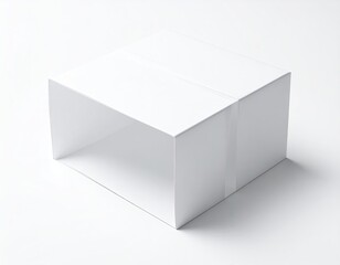 Blank white rectangular box, open, on white background
